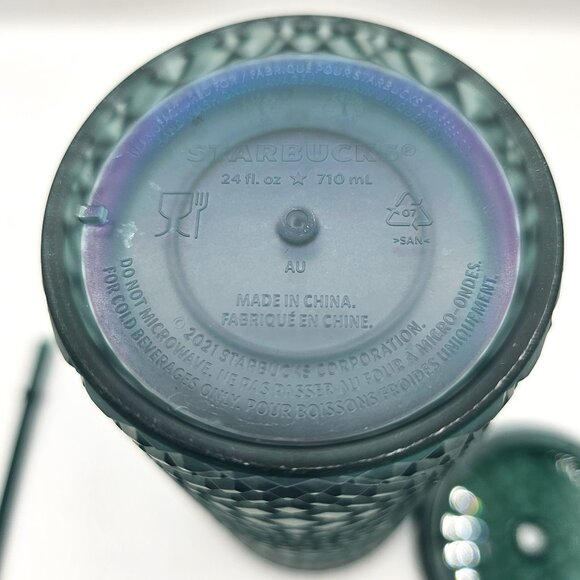 Starbucks 2023 Green Diamond Jeweled Soft Touch Cold Cup Tumbler 24 oz - Picture 7 of 8